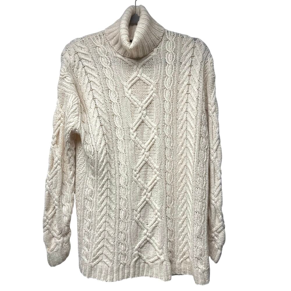 Vintage Polo Ralph Lauren Medium Hand Knit Sweater Cream Wool Blend Turtleneck